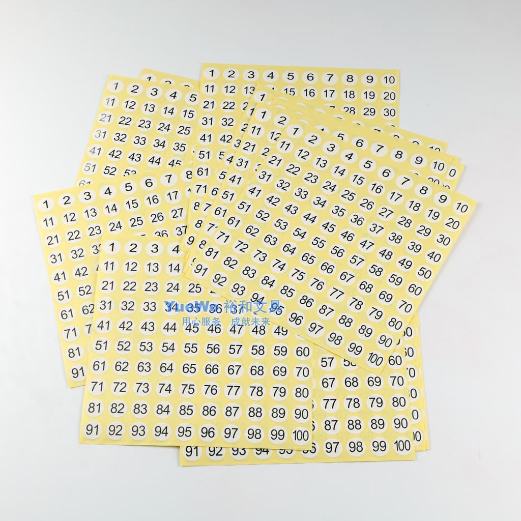 Etiqueta de número Etiqueta de número Etiqueta de número redondo 10mm (1-100)