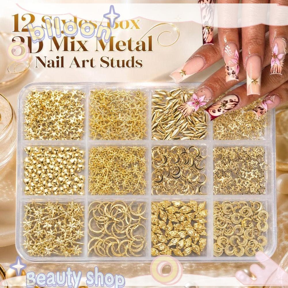 Bloon Nail Art Strass Studs , Tema Oceano Mix Metal Ouro Prata DIY Prego Encantos