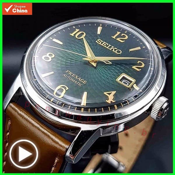 Relógio Masculino Multifuncional Clássico a Laser SEIKO com Mostrador Verde e Calendário Mojito V7NR DPFF R7VS
