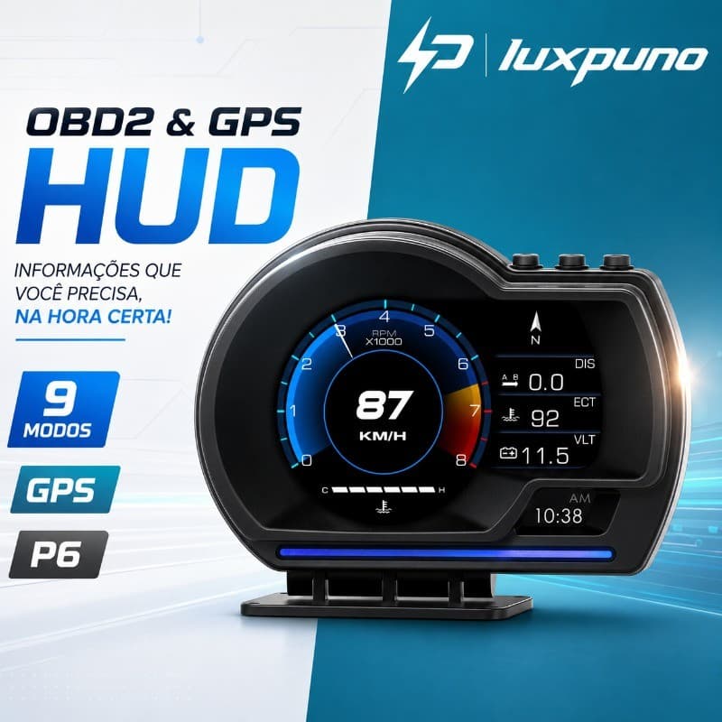 OBD2 GPS Carro Duplo Sistema Velocímetro HUD,Turbo, Temperatura Água, Multifuncional Monitoramento Condução Medidor