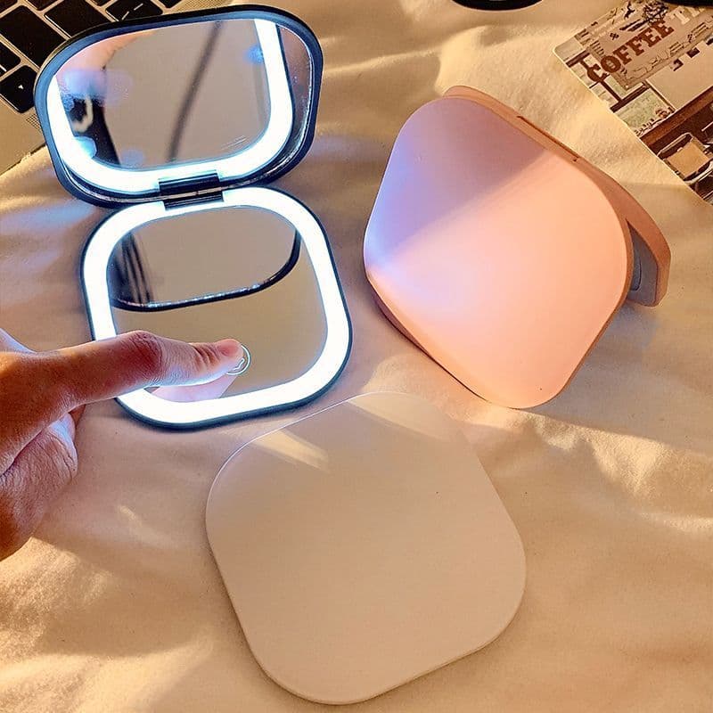 Novo Mini espelho de maquiagem led dobrável portátil luz dupla face pequeno espelho tamanho pequeno espelho de maquiagem