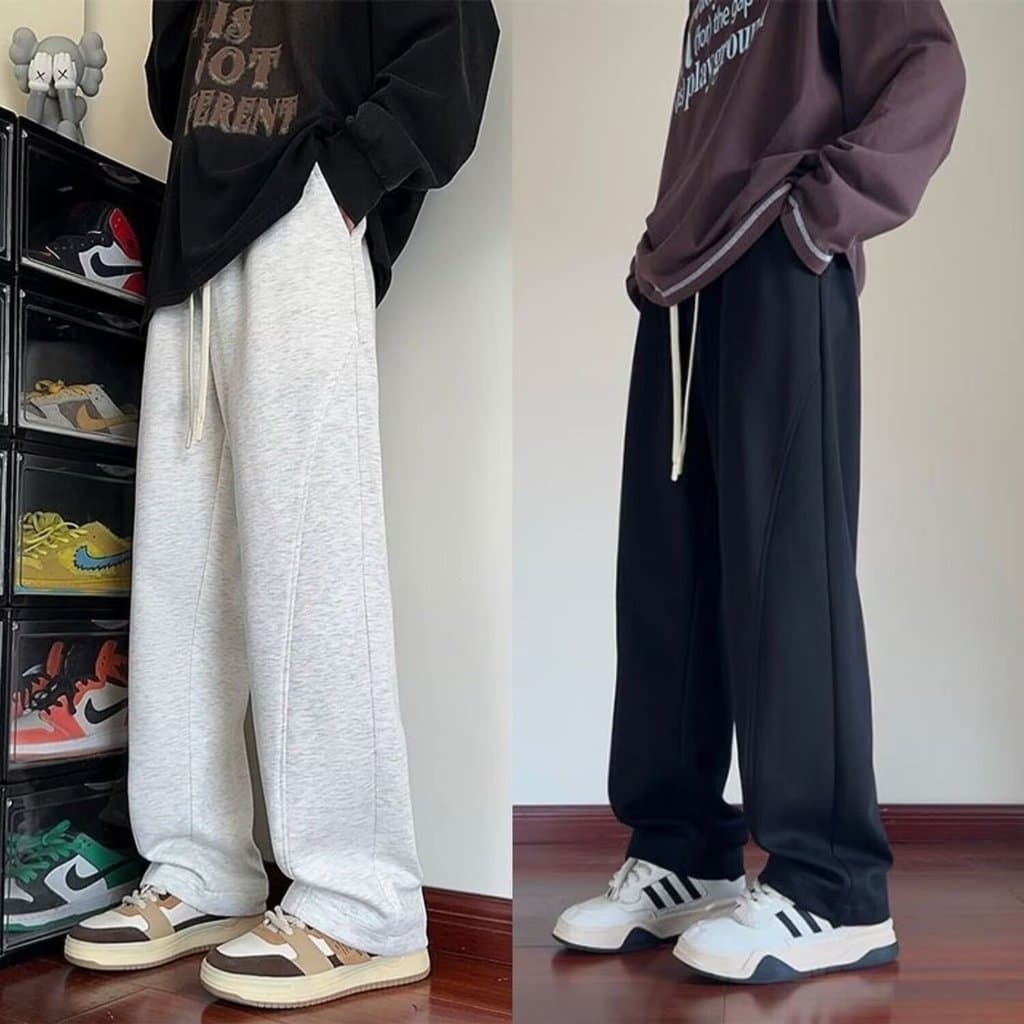 Feliz cinza Sweatpants masculino outono inverno 2025 novo estilo Street Wear em linha reta perna larga Casual calças com