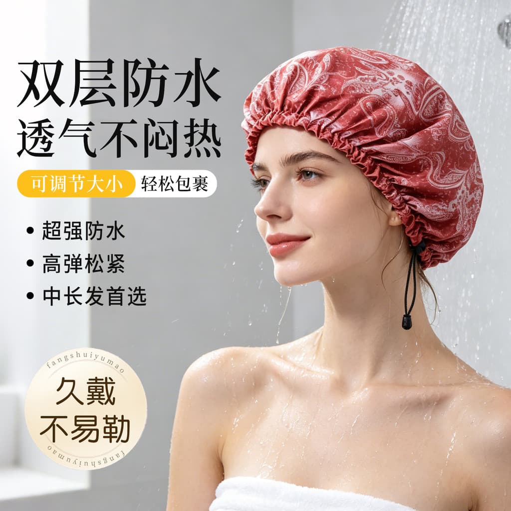 Novo estilo touca de banho adulto doméstico touca de banho banho dupla camada impermeável cordão ajustável cabelo à prov