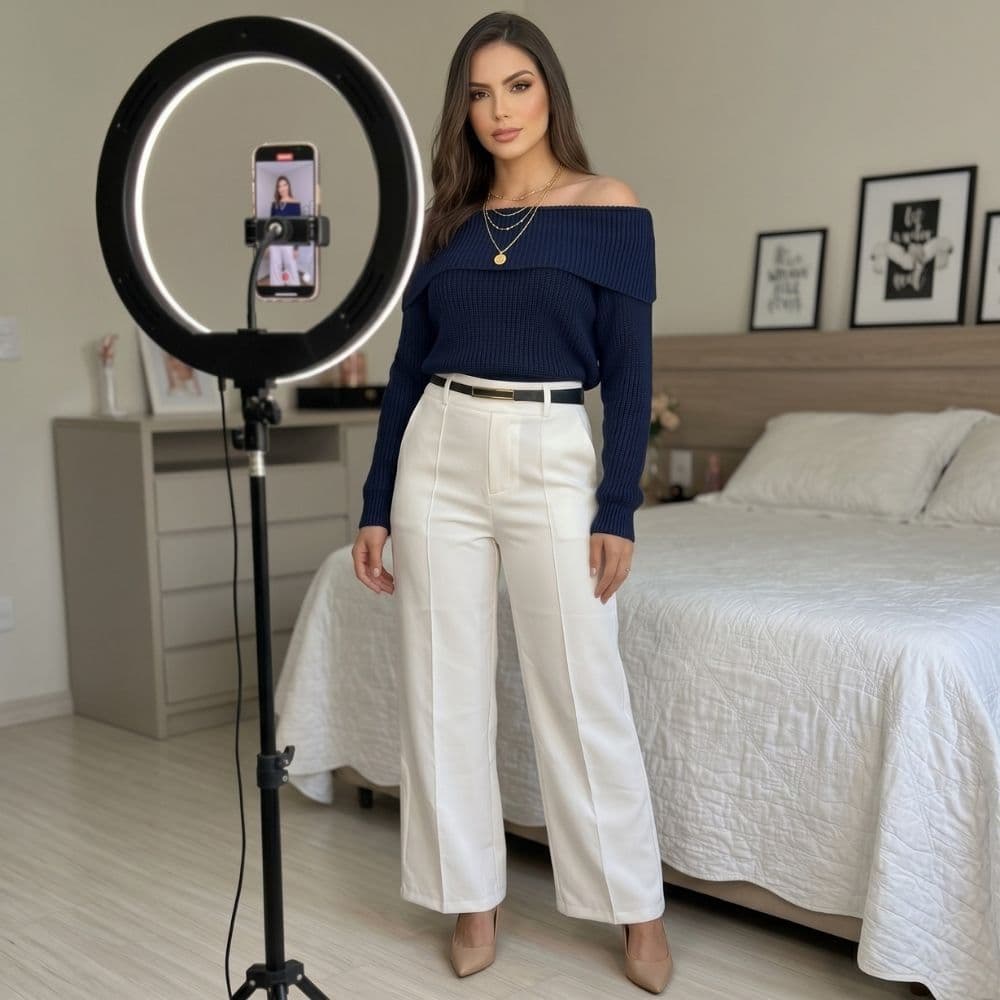 Calça Pantalona Alfaiataria Feminina Passante Cinto PP ao G4 Plus