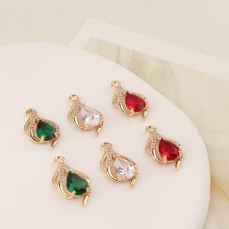 Cobre revestido de ouro zircão Retro gota de água pingente diy jóias acessórios pulseira Material artesanal colar brinco