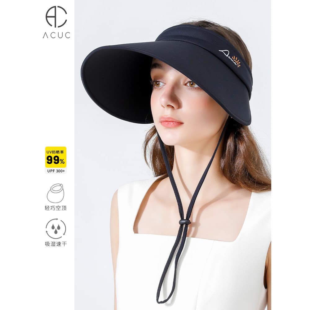 Chapéu de sol ACUC feminino protetor solar Anti-ultravioleta chapéu de sol dobrável aba grande preto leve oco chapéu sup