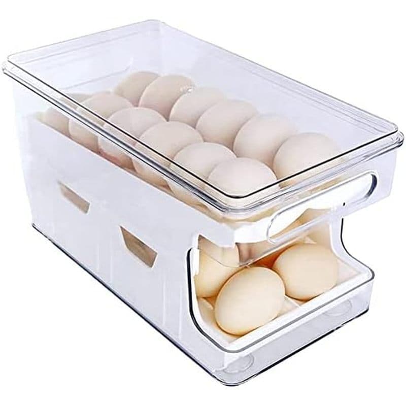 2 Em 1 Suporte De Ovo Para Geladeira , Dispensador De Rolamento Transparente 24 Bandeja De Recipiente De Armazenamento D