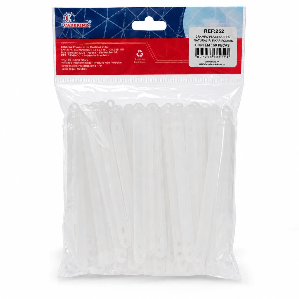 Grampo Trilho Plástico Natural 20cm Para Pasta Arquivo Fixador de Folhas 50 Un Carbrink