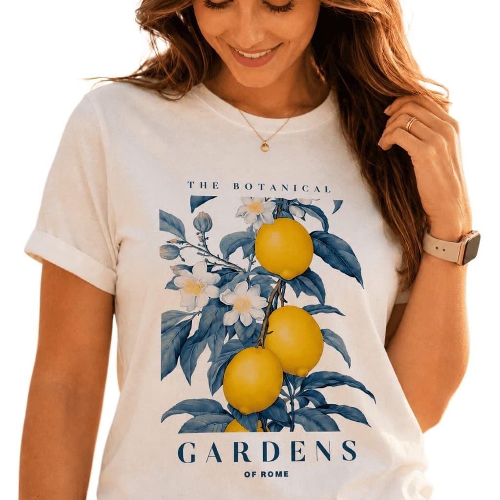 Camiseta T-shirt Feminina Tendência Limão Siciliano Botanical Gardens Blusa 100% Algodão Estampa Premium