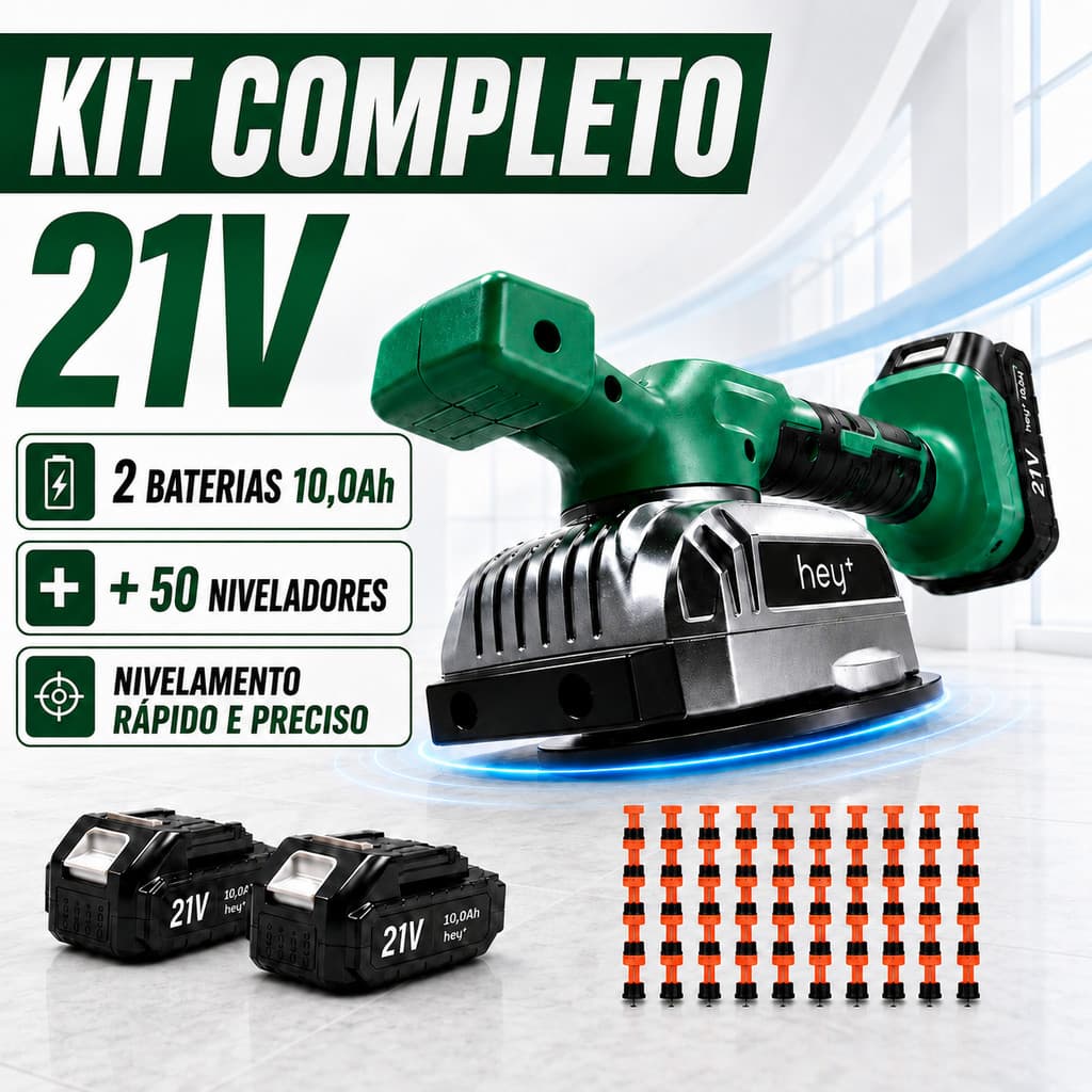Ventosa Vibratória para Porcelanato 21V – Máquina de Assentar Piso Profissional, Kit 2 10.0Ah Baterias, Maleta Inclusa