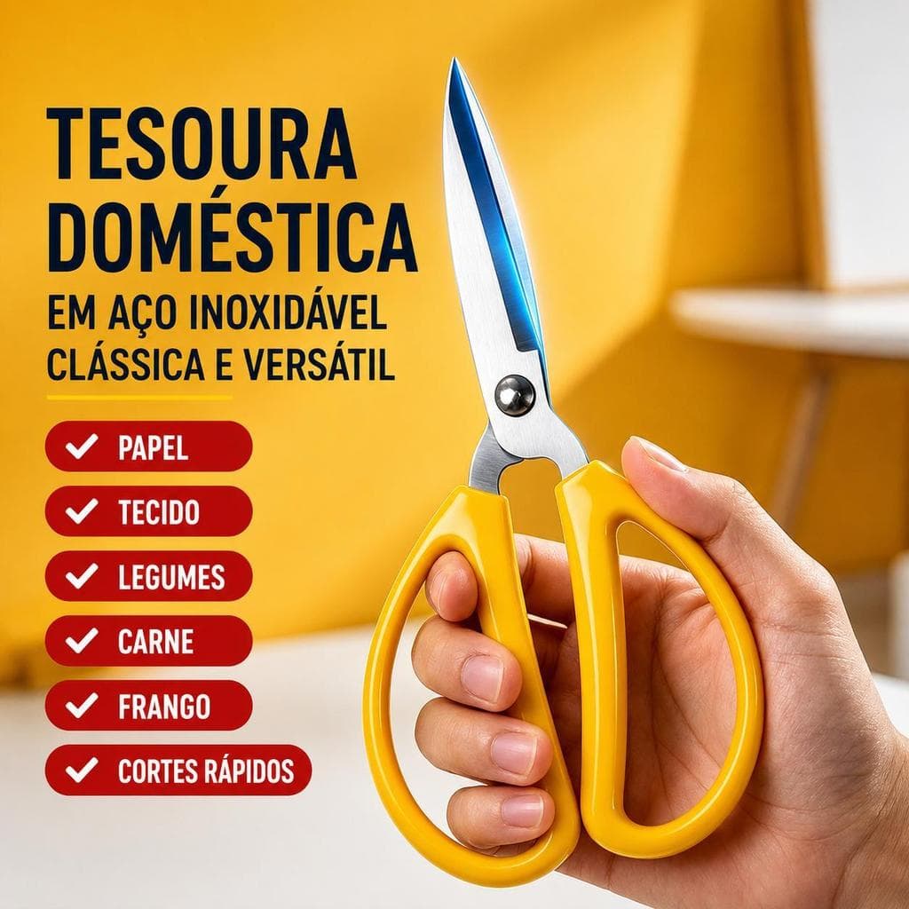 Tesoura Multiuso Aço Inox 2CR13 | Corte Preciso para Casa, Escola e Costura