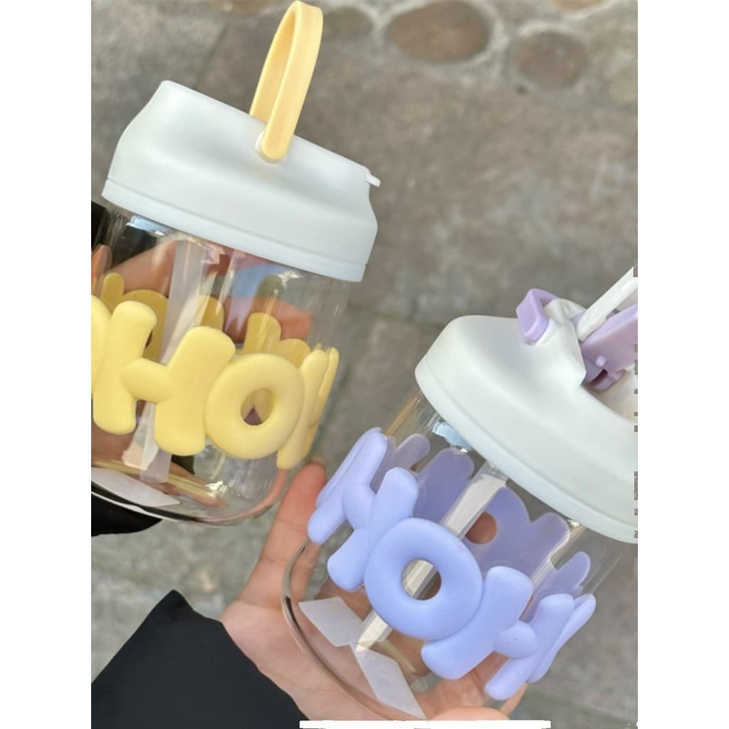 Copo de água feminino copo de vidro de alto valor duplo beber xícara de café portátil copo de palha bonito novo estilo l
