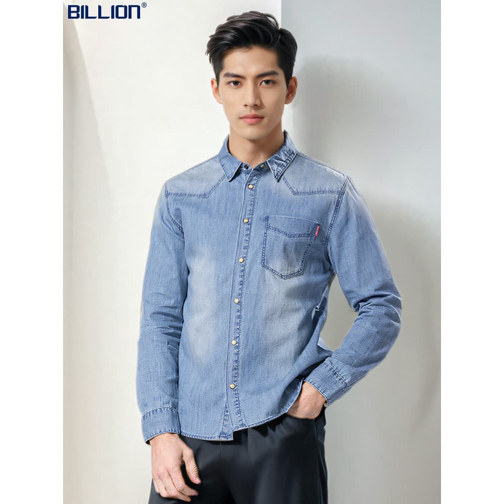 Bilhões de algodão puro camisa jeans masculina de manga comprida outono camisa Casual americana versão padrão clássico A