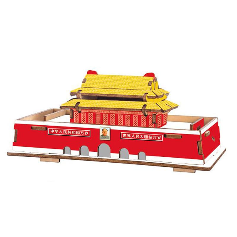 Xiaotiananmen modelo de madeira tridimensional quebra-cabeça montagem estudantes da escola primária construindo menino d