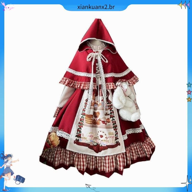 Chapeuzinho Vermelho Lolita Bonito cos Liberação Lolita Saia Vestido Japonês Lolita Saia Conjunto Completo Estilo Doce