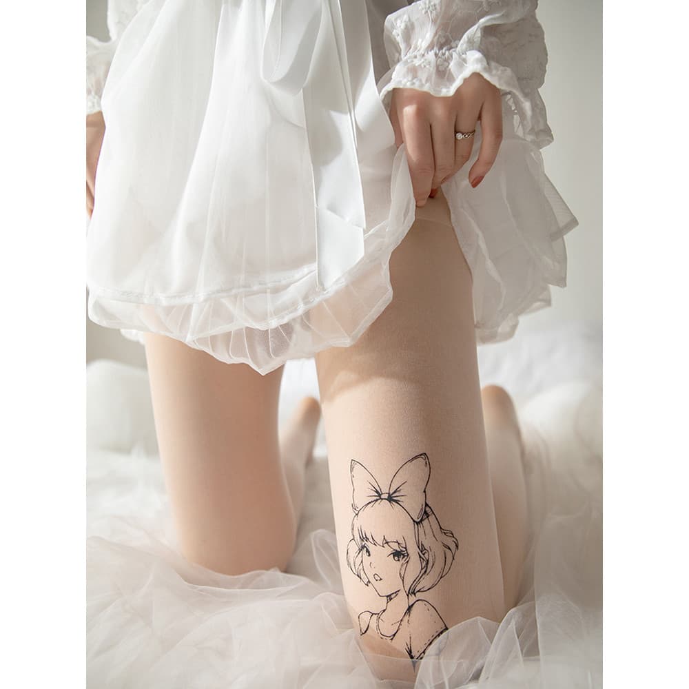 Lolita meias puro desejo meias Chee suporte menina impressão tatuagem Bowknot meia-calça doce bonito Base meias