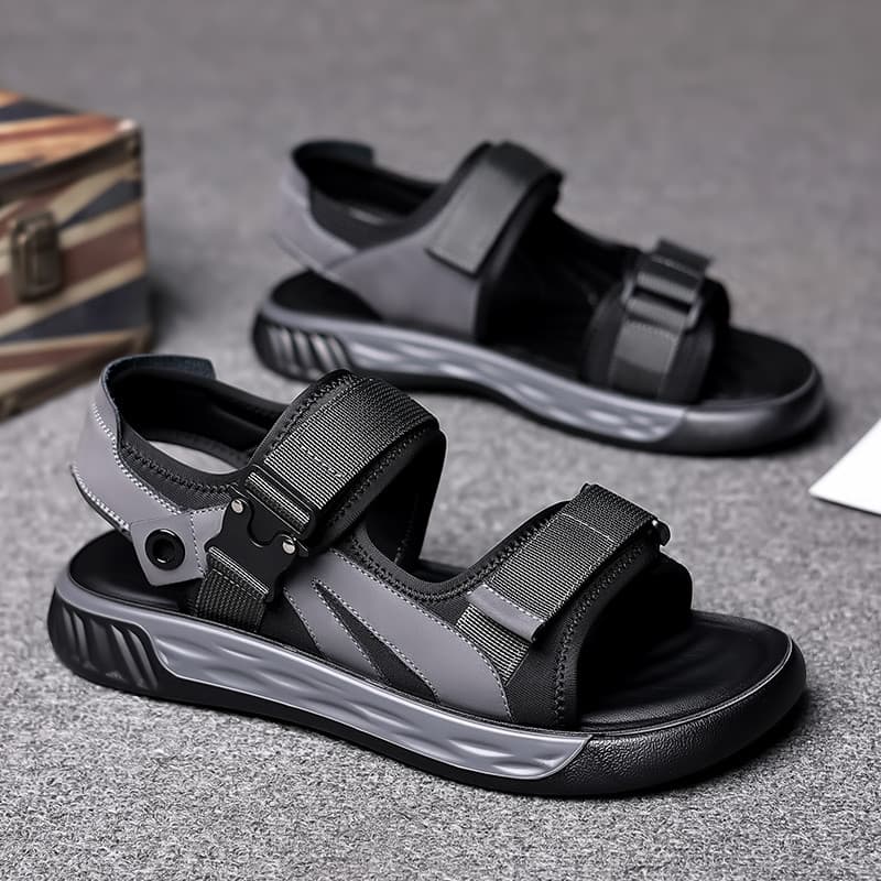 Sapatos de praia masculinos 2024 verão novo estilo na moda Velcro sola macia sandálias de couro respirável antiderrapant