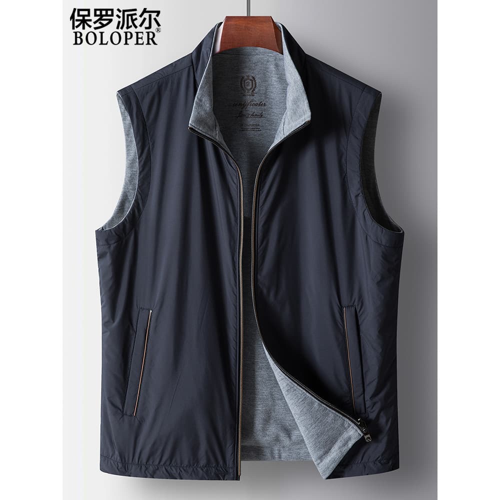 Paul colete de dois lados masculino primavera outono gola alta estilo fino malha pai colete solto jaqueta masculina