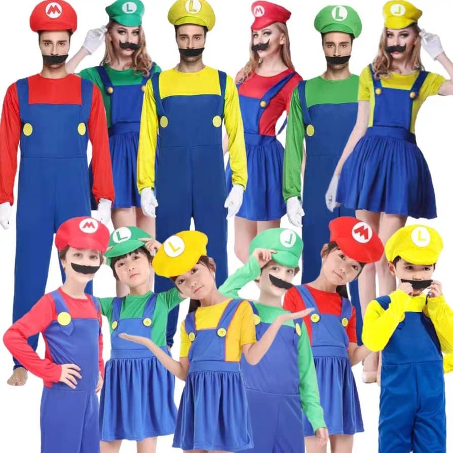 Halloween adulto crianças Cosplay mario Masquerade festa vestir-se traje Super mario macacão