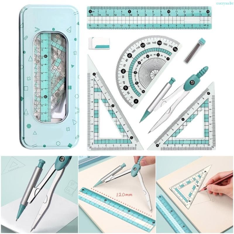 Kits De Bússola Geométrica Ergonômica cucryaa Com Régua De Plástico E Recipiente De Armazenamento