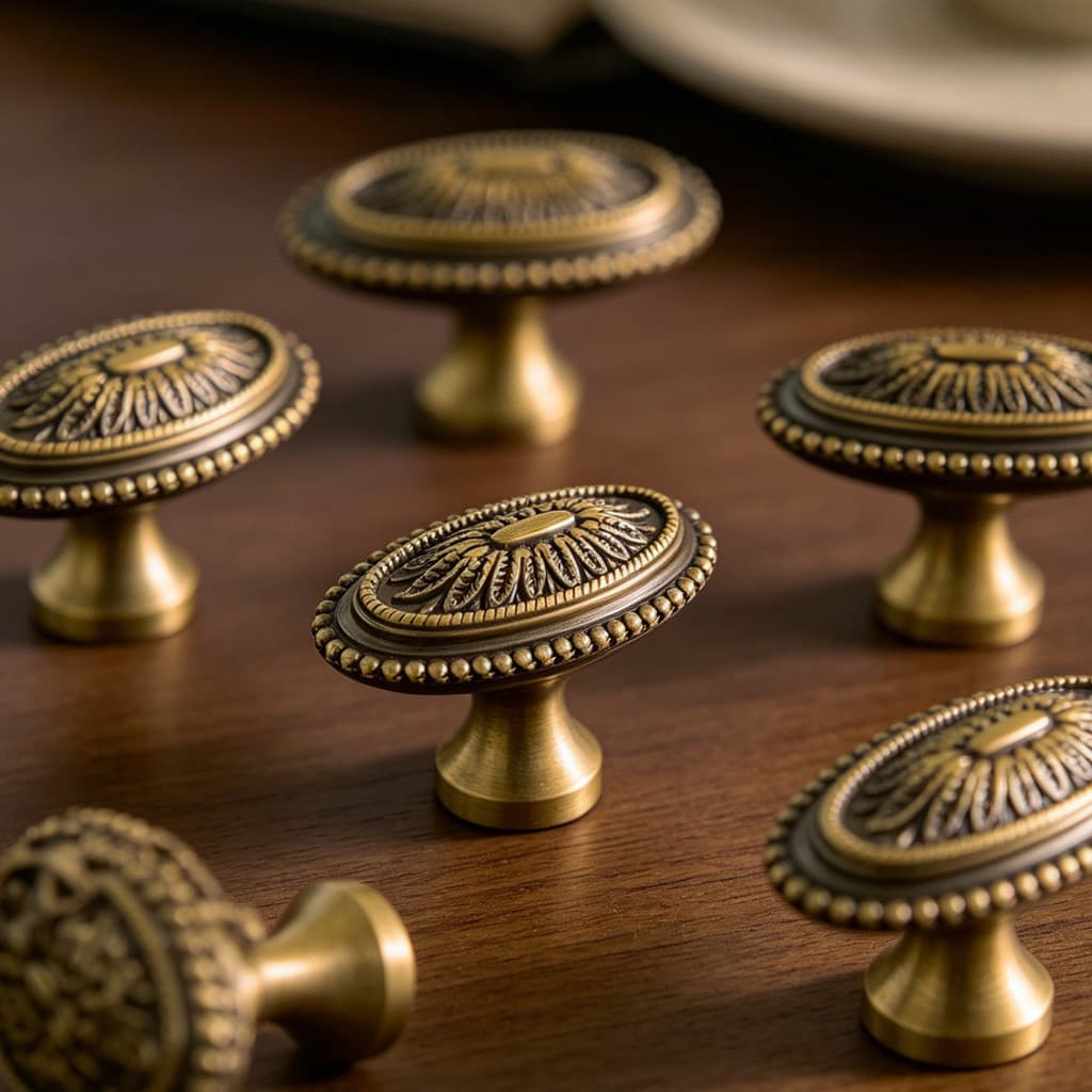 Puxador de porta de armário vintage em latão estilo francês, puxador de gaveta de furo único esculpido estilo europeu, p