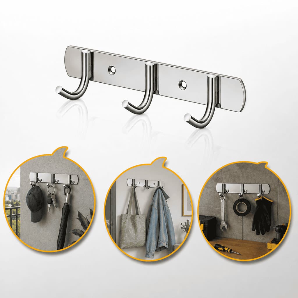 Gancho De Parede Inox Suporte Toalha Roupas 3 Lugares Wbcom