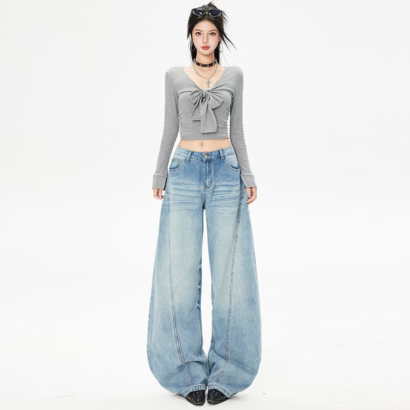 2026 outono novo estilo calças de perna larga calças Jeans femininas calças de perna reta Retro azul Denim calças, esten