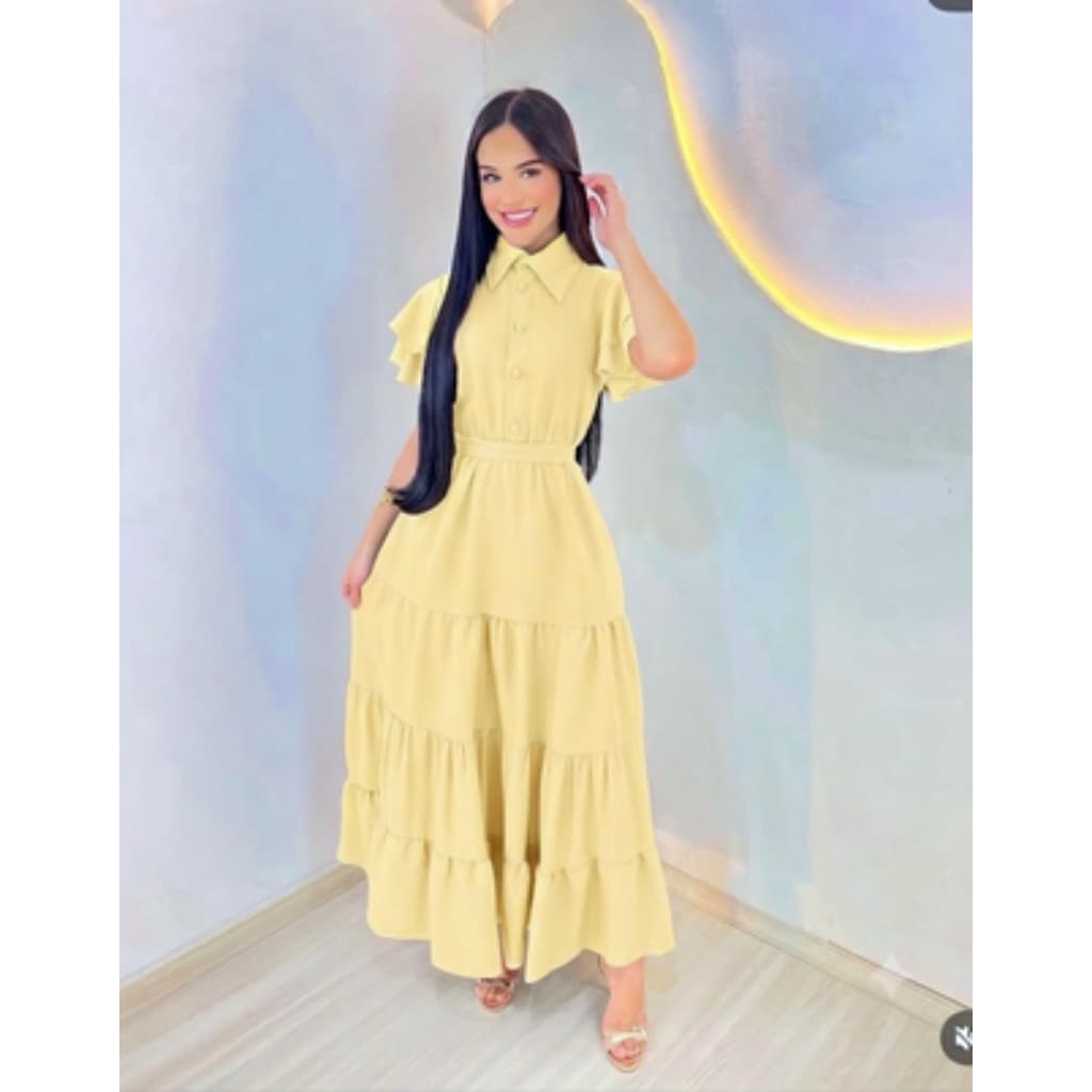 Vestido Cristão Longo Modesta Tecido Sensorial Com Botões