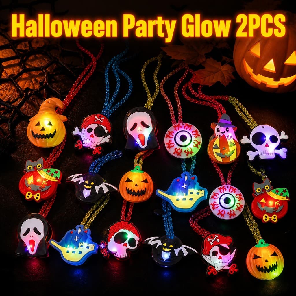 2 Pçs Colar De Festa De Halloween LED Brilho Pingente Estilo Aleatório Truque Ou Travessura Acessório