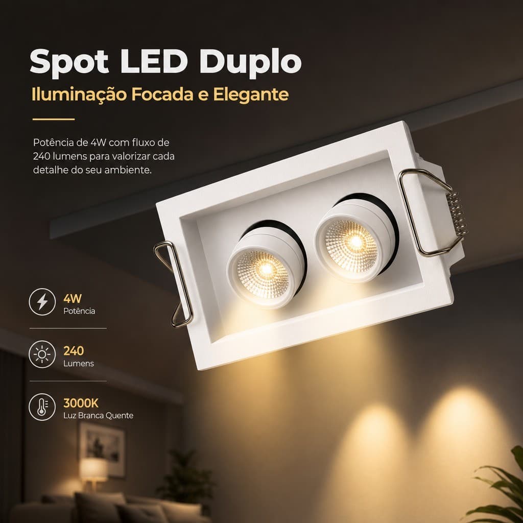 Spot Led Embutir Articulavel Duplo 4w Branco 3000k