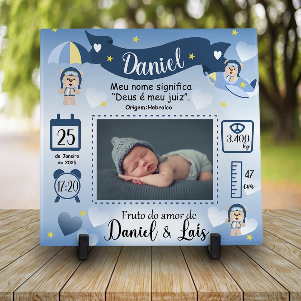 Azulejo Personalizado Urso Aviador Foto de bebê