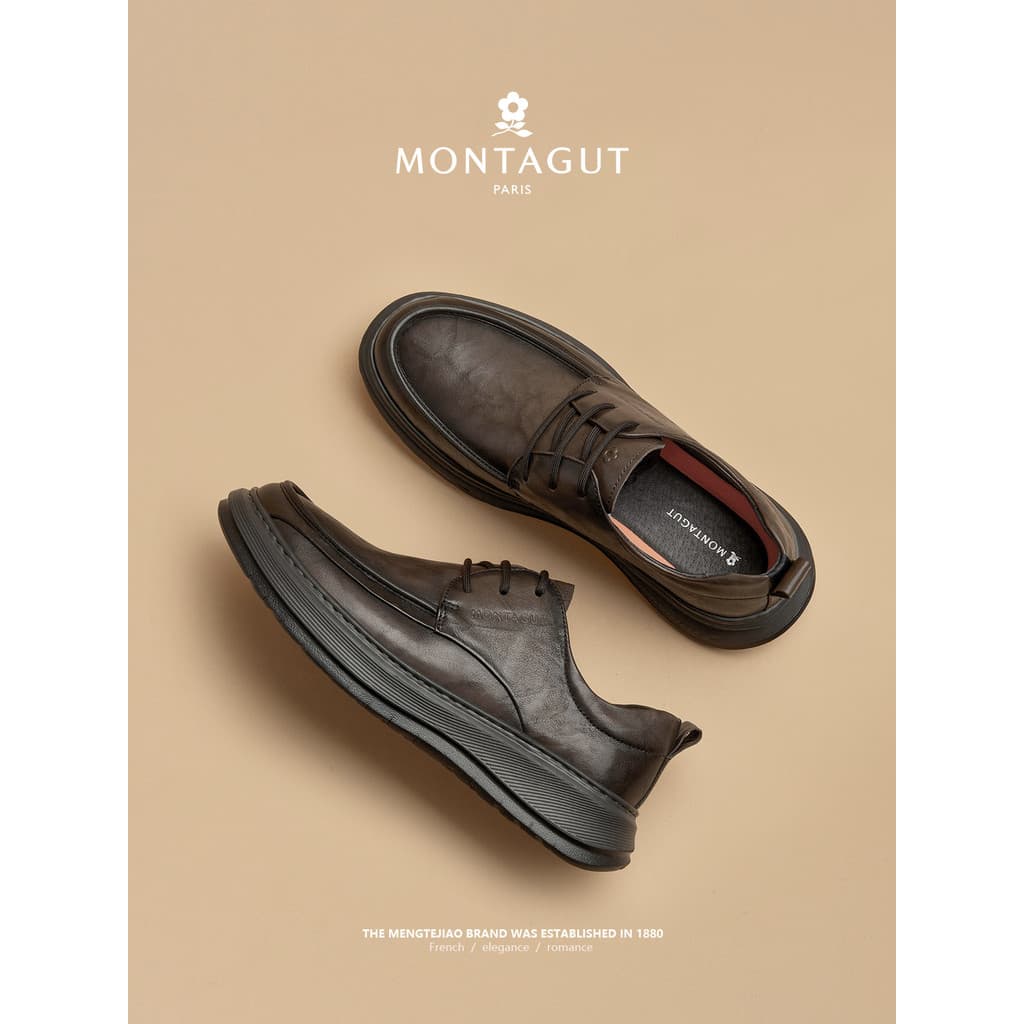 Montejiao sapatos de couro de negócios masculino negócios Casual pai sola grossa aumentada roupa Formal primeira camada
