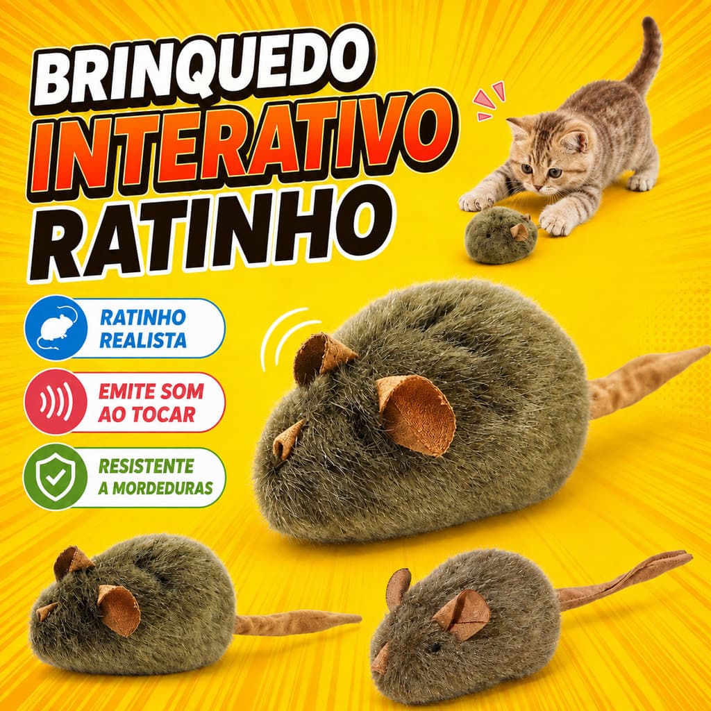 Brinquedo Gato Rato Interativo com Som Toque Pelucia Catnip Instinto de Caca