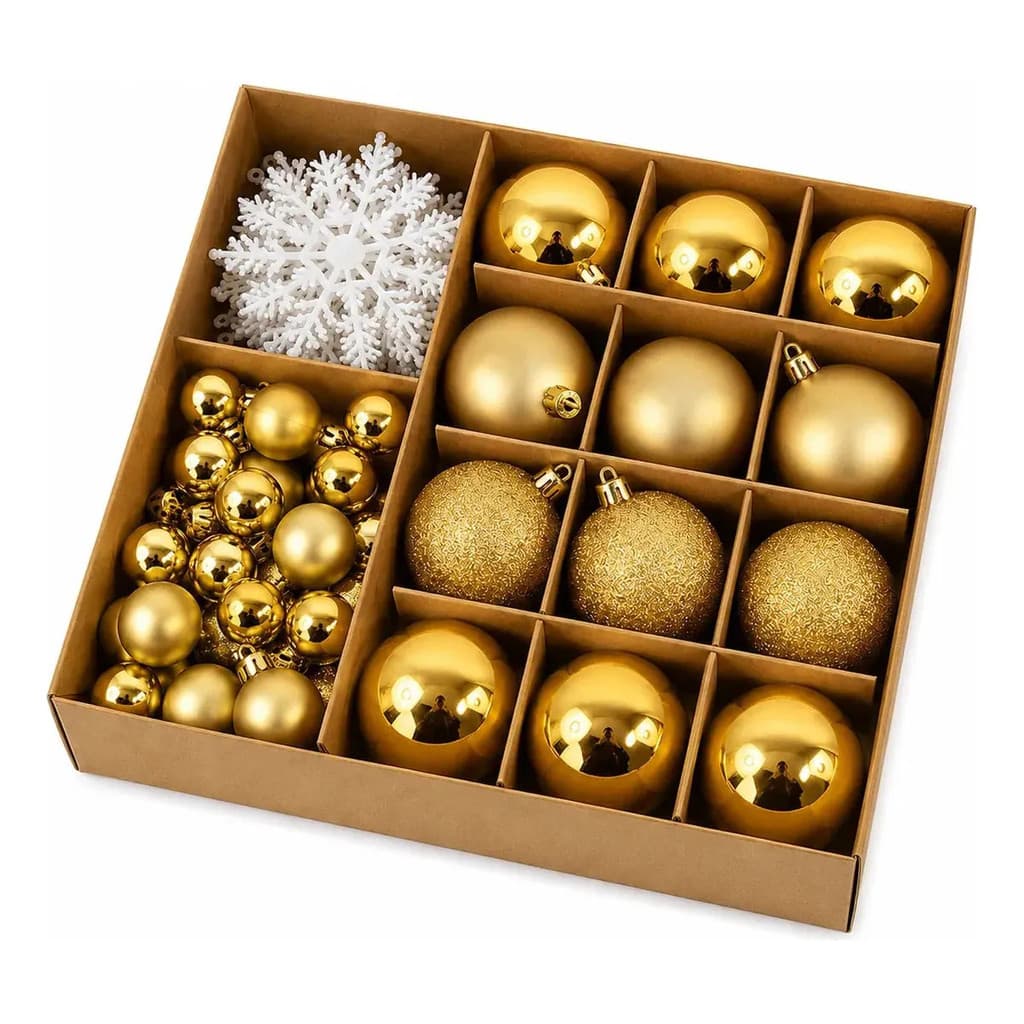 Kit 54 Bolas Douradas Enfeites Decoração Árvore Natal Pendentes