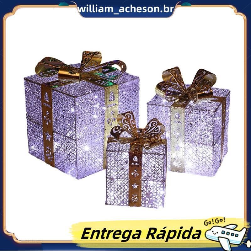 Caixa De Presente Conjunto De Três Peças Enfeites De Pilha De Ferro Suprimentos De Natal Layout De Cena