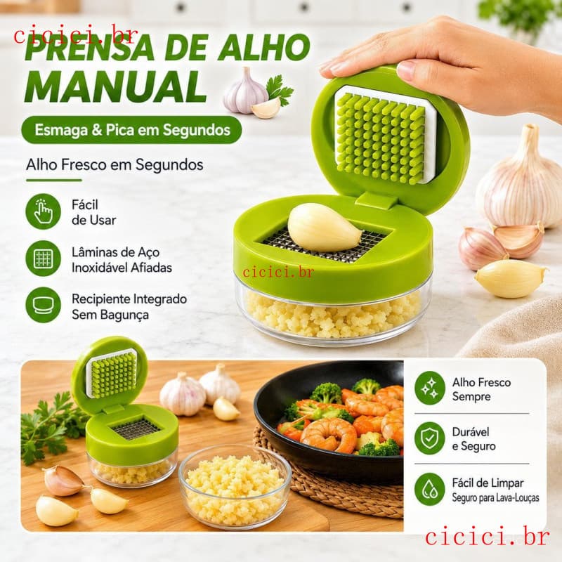 Prensa e Picador de Alho em Aço Inoxidável - Ferramenta de Cozinha Multifuncional com Caixa de Armazenamento, Mini Picad