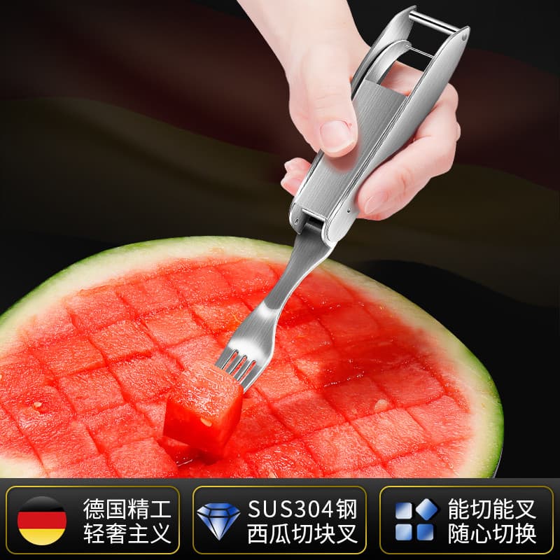 Aço inoxidável melancia dice ferramenta útil cortar blocos de melancia cavar carne tomar carne moinho de vento abridor f