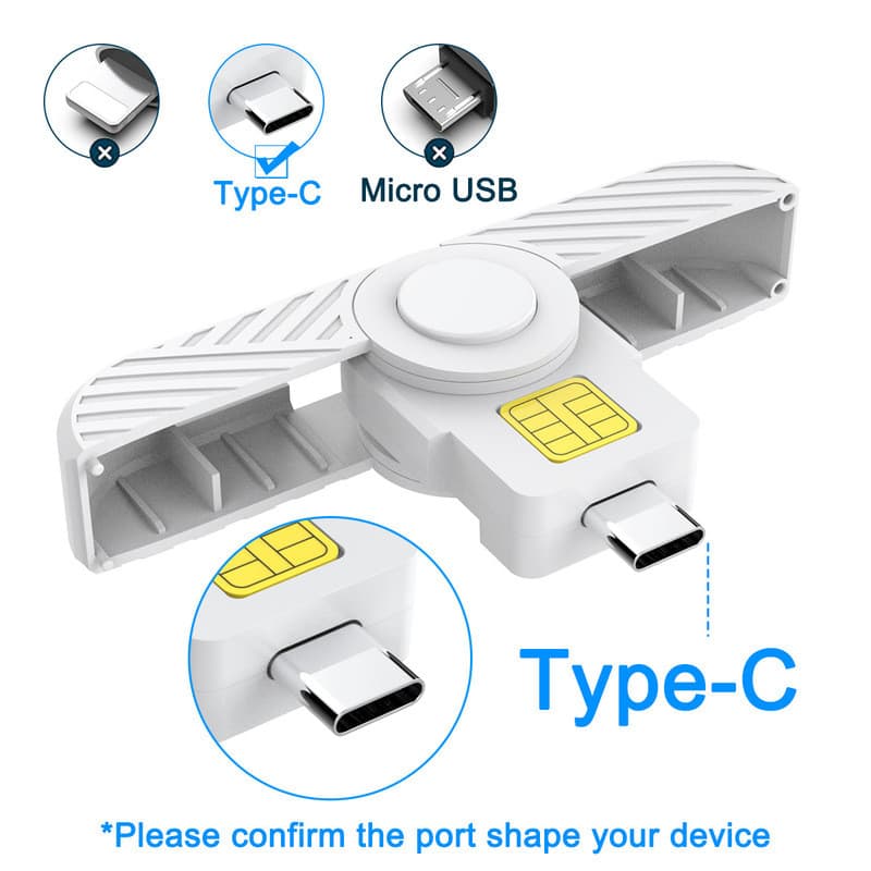Estoque pronto novo estilo USB-C leitor de cartão inteligente declaração fiscal cartão SIM cartão de identificação cartã