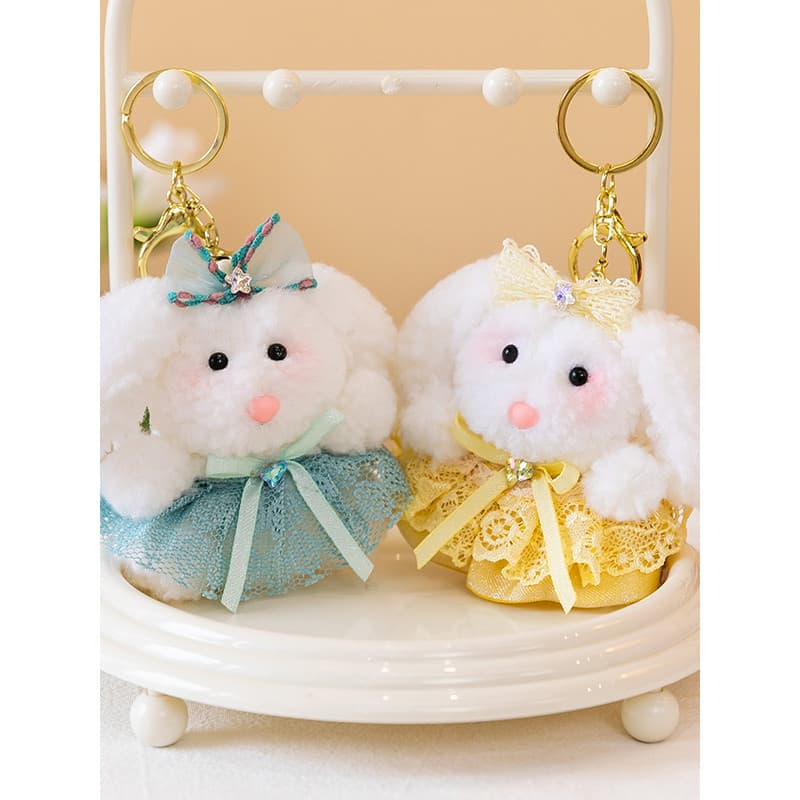 Bonito dos desenhos animados Bowknot flor saia coelho boneca brinquedo de pelúcia saco chaveiro ornamentos presentes par