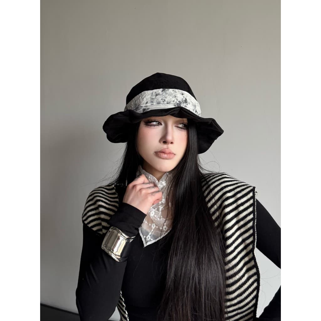 Novo estilo chinês estilo chinês mancha costura borda ondulada cetim cúpula bacia chapéu feminino primavera verão viagem