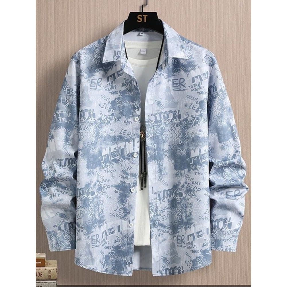 Primavera outono novo estilo camisa de manga comprida masculina versão coreana magro-ajuste estudante na moda Graffiti r
