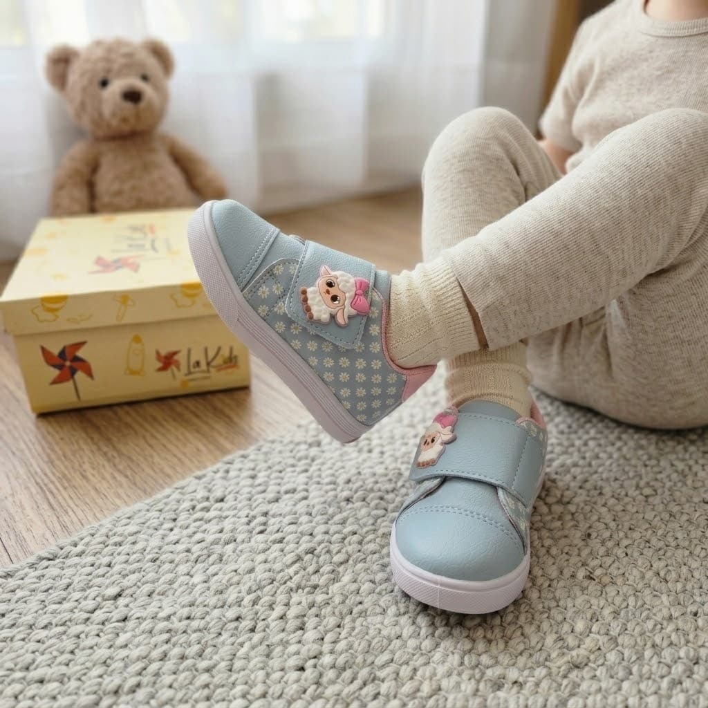 Tênis Infantil Menina Moda Estampa Floral Ovelhinha Tênis Macio e Leve Escolar Velcro