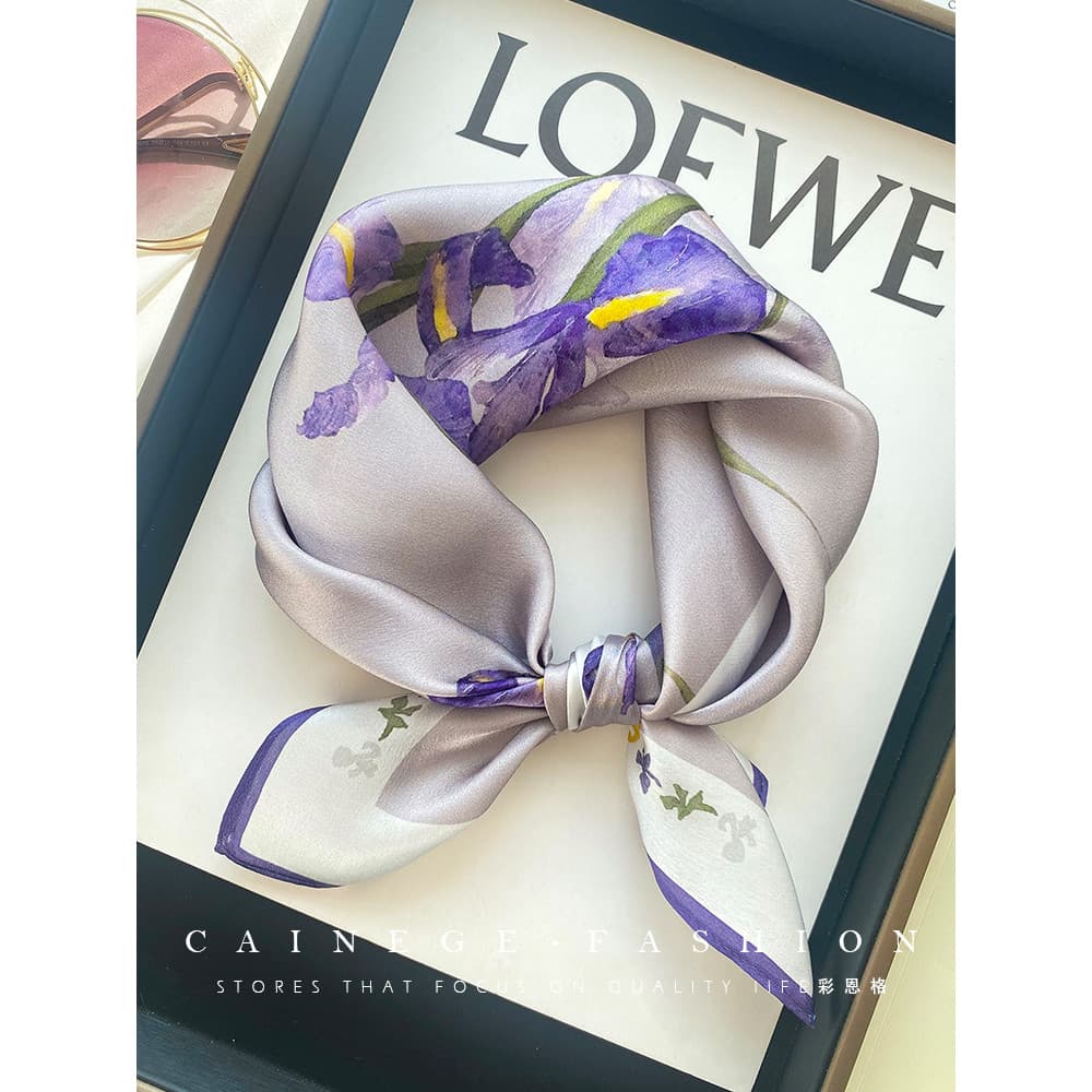 Lenço de seda amoreira feminino roxo pequeno lenço quadrado primavera outono decoração mãe lenço fino
