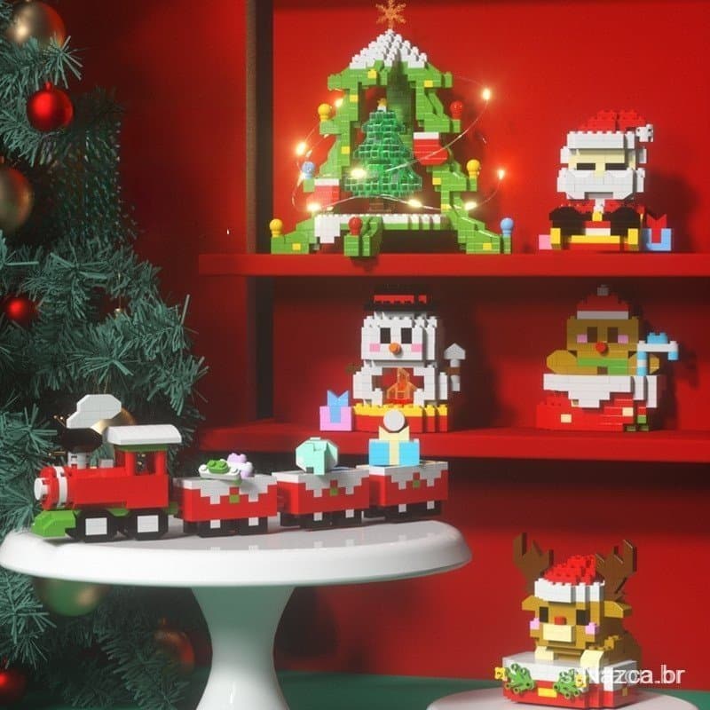 Kit Blocos Micro DIY Natal, 9 Desenhos Festivos Mini Blocos, Brinquedo Educativo Sensorial para Crianças
