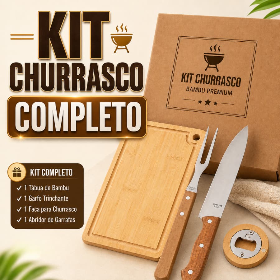 Kit Churrasco Completo Peças Faca Tabua Garfo Abridor De Garrafa Qualidade Premium Brinde Presente