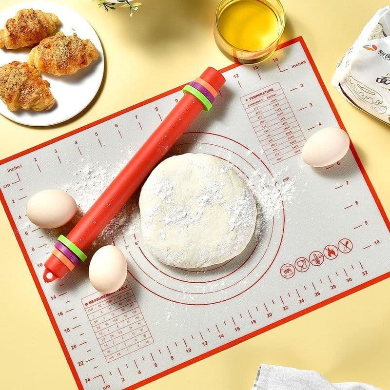 Silicone de grau alimentício antiderrapante 40*30 amassar esteira rolo farinha vara cozinha ferramenta de cozimento conj