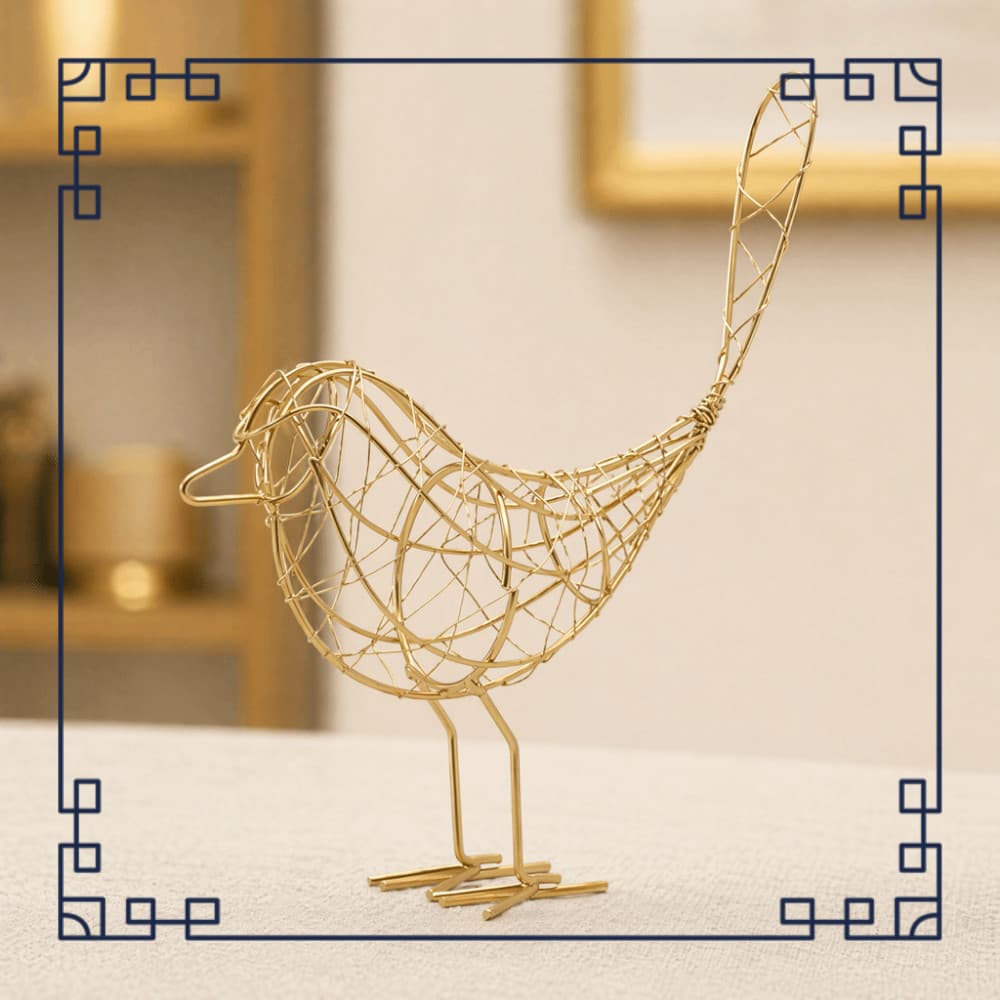 Ornamento De Pássaro De Fio De Metal , Estátua Minimalista De Ferro Branco , Preto , Dourado