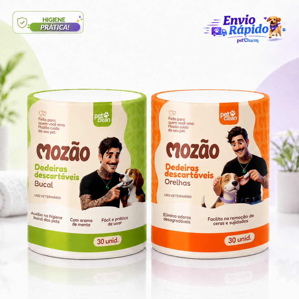 Kit Dedeira Descartável Para Higiene Bucal e Orelhas Cães e Gatos Mozão Pet Clean