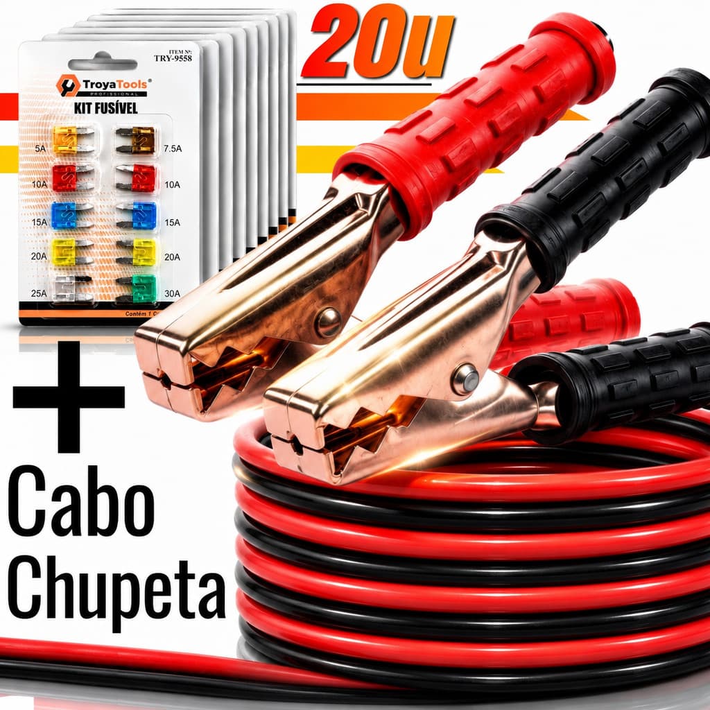 Cabo Chupeta Automotivo 3m 1200a Com 20 Mini Fusíveis