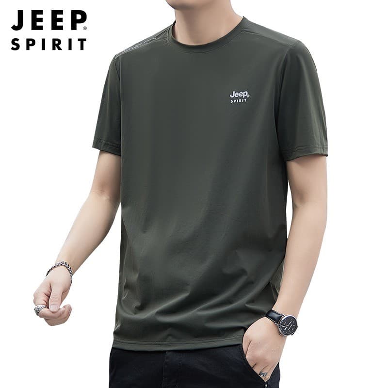 JEEP SPIRIT Camiseta masculina de manga curta verão em torno do pescoço pulôver Casual solto tamanho grande seda gelo de